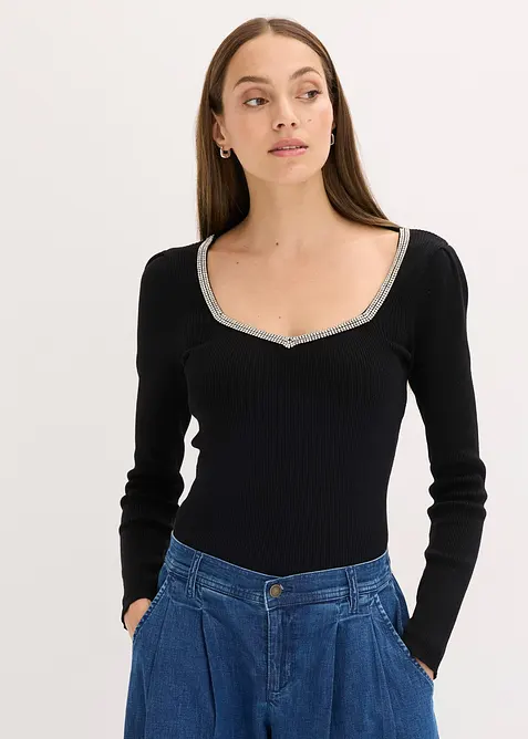 Pull en fine maille avec d&eacute;tail bijou, bonprix
