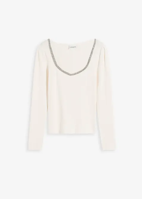 Pull en fine maille avec détail bijou, bonprix