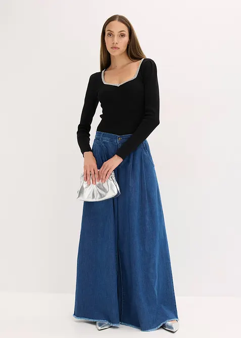 Pull en fine maille avec d&eacute;tail bijou, bonprix