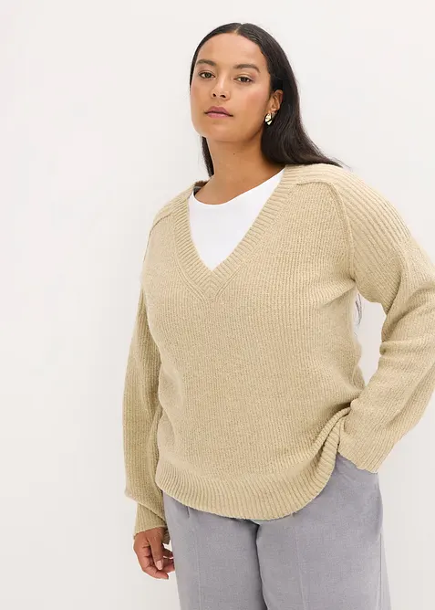 Pull col V oversize, bonprix