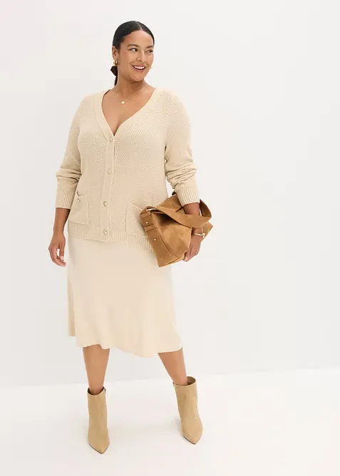 Gilet en maille chinée avec boutons dorés, bonprix