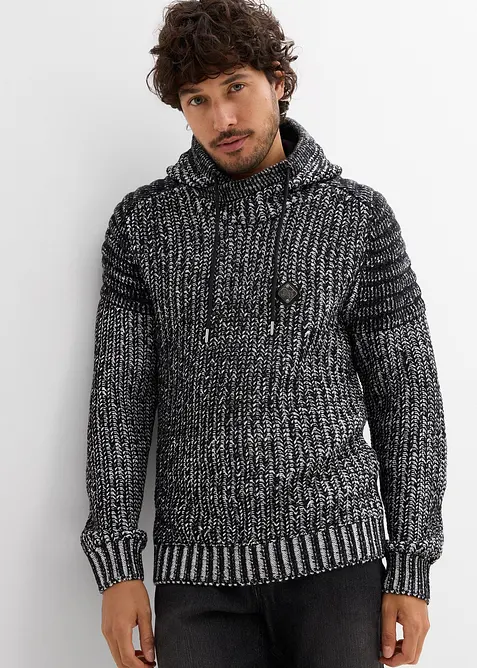Pull en grosse maille à capuche et détails motard, bonprix
