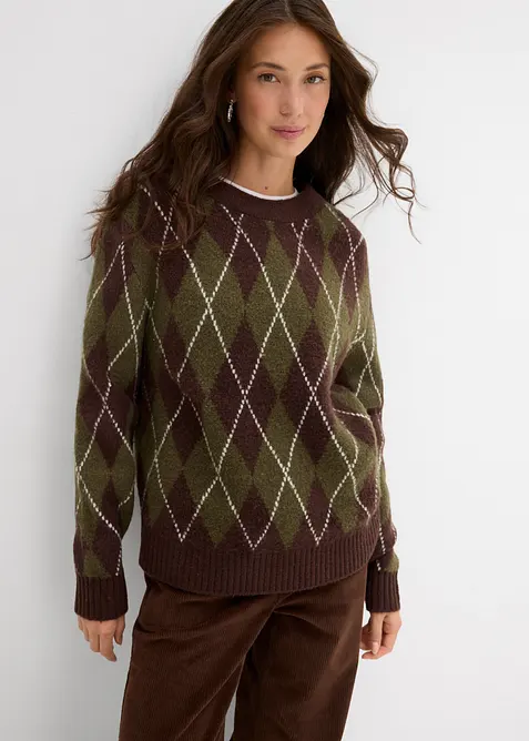 Pull à losanges en fine maille, bonprix