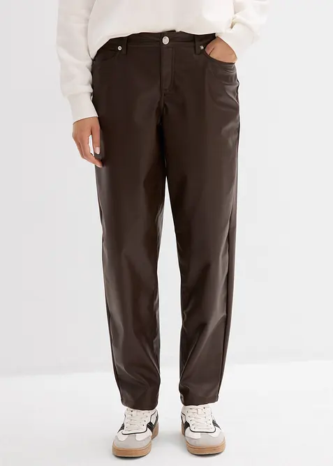 Pantalon barrel enduit, taille mi-haute, bonprix