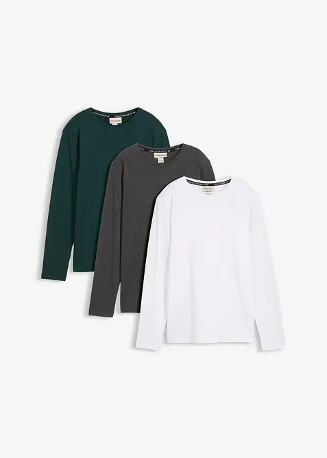 Lot de 3 T-shirts manches longues coton, bonprix