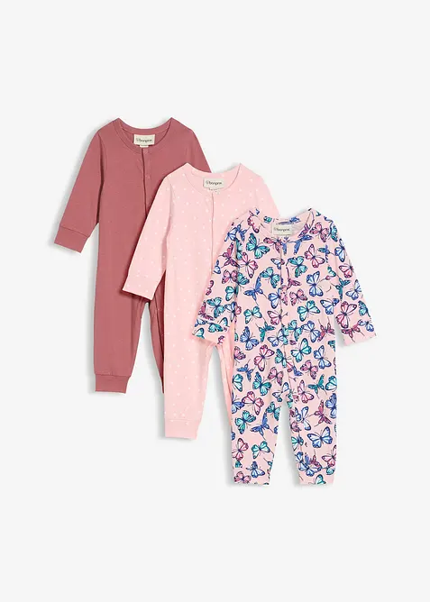 Lot de 3 combinaisons bébé 100% coton, bonprix
