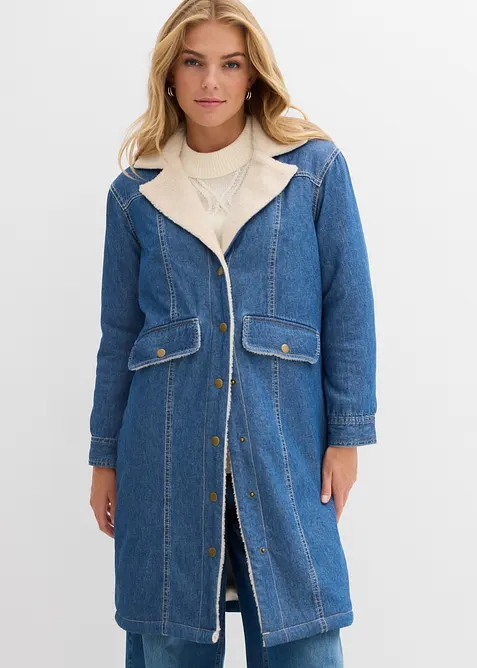 Manteau rembourré en denim, doublé sherpa, bonprix