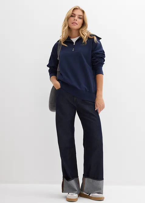 Sweat col camionneur en coton mélangé, bonprix