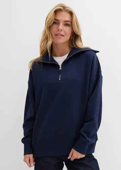 Sweat col camionneur en coton mélangé, bonprix