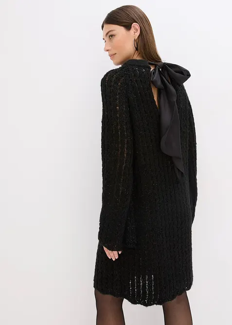 Robe courte en maille à nœud en satin, légèrement transparente, bonprix