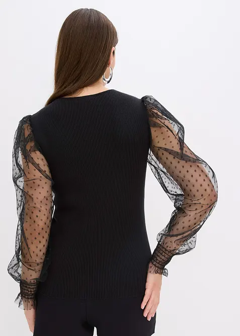 Pull en fine maille avec manches en mesh, bonprix