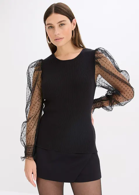 Pull en fine maille avec manches en mesh, bonprix