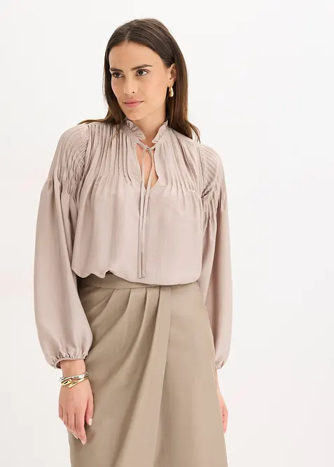 Tunique en satin brillant avec plis religieuse, bonprix