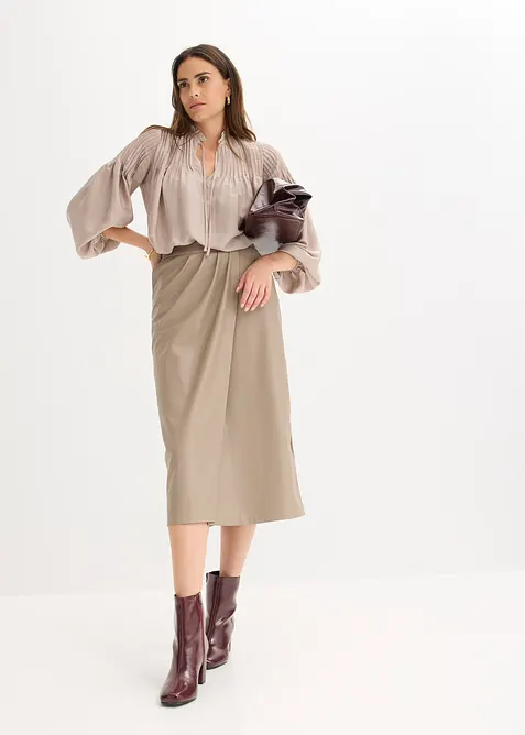 Jupe portefeuille enduite, longueur midi, bonprix