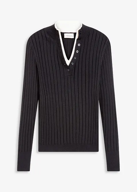 Pull côtelé effet superposé, viscose majoritaire, bonprix