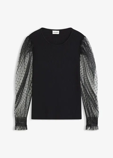 Pull en fine maille avec manches en mesh, bonprix