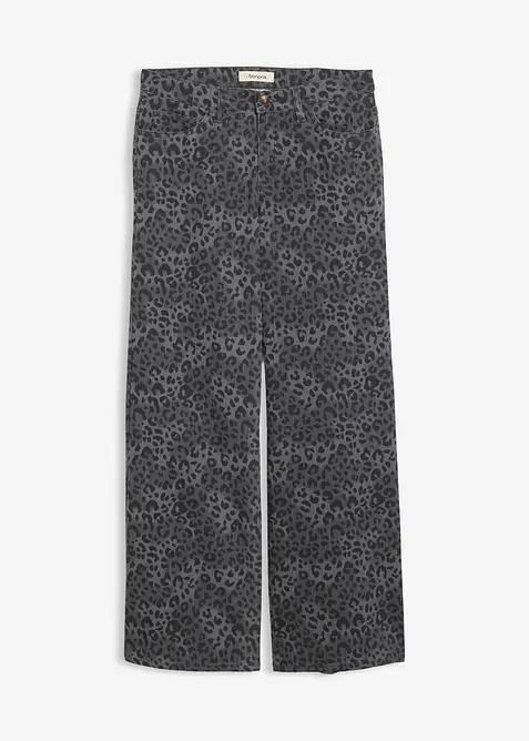 Pantalon large en twill imprimé léopard, bonprix