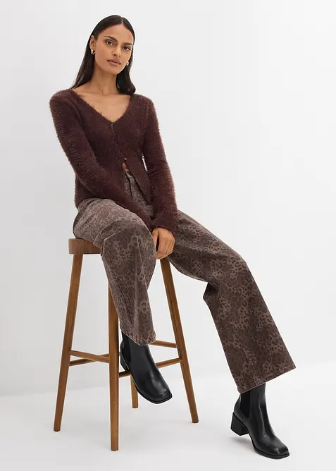 Pantalon large en twill imprimé léopard, bonprix