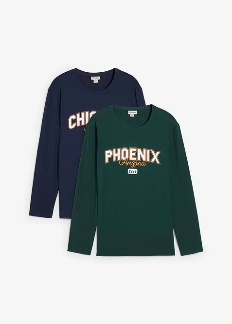 Lot de 2 T-shirts manches longues 100% coton, bonprix