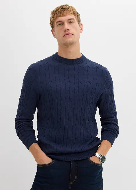 Pull en maille torsadée 100% coton, bonprix