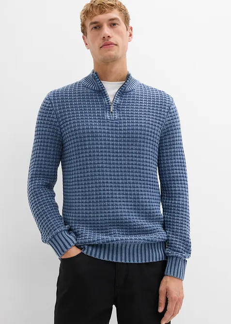 Pull camionneur en grosse maille texturée avec coton, aspect délavé, bonprix