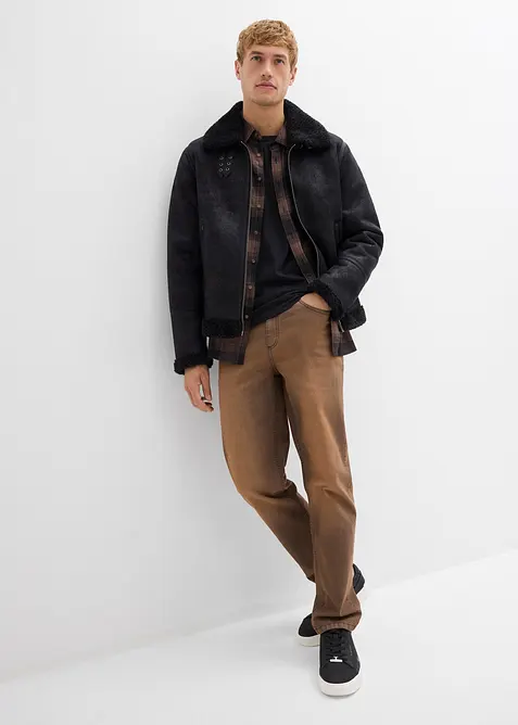 Jean extensible classique à taille élastiquée, toile légère avec délavage vintage, bonprix