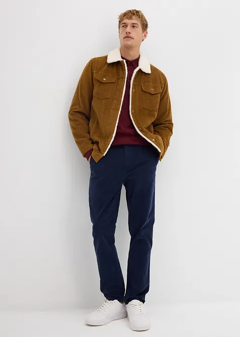 Pantalon regular en velours côtelé de coton extensible, fuselé, bonprix