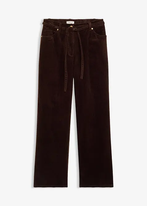 Pantalon large en velours côtelé avec ceinture à nouer, bonprix