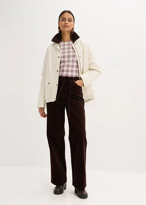 Pantalon large en velours côtelé avec ceinture à nouer, bonprix