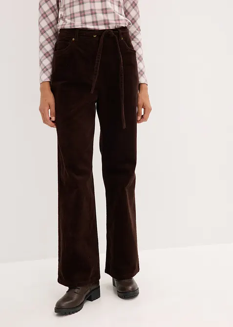 Pantalon large en velours côtelé avec ceinture à nouer, bonprix