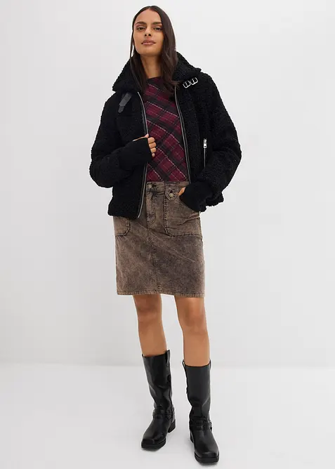 Jupe courte en velours côtelé délavé, bonprix