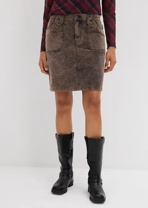 Jupe courte en velours côtelé délavé, bonprix