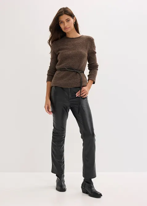 T-shirt manches longues en maille avec ceinture à nouer, bonprix