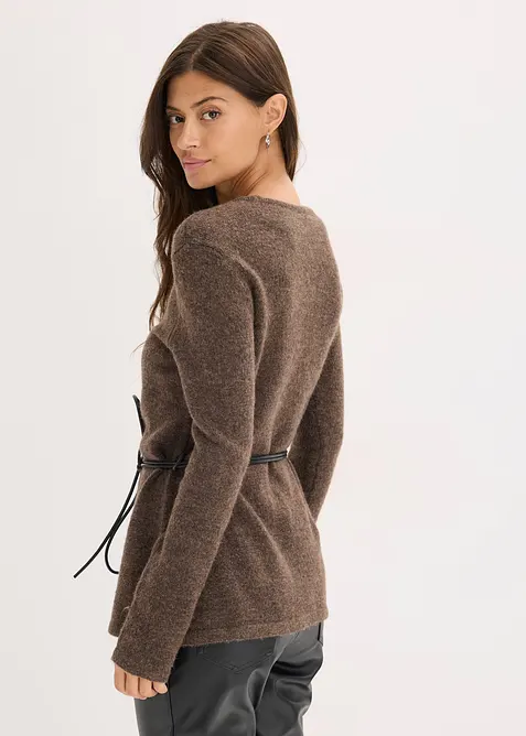 T-shirt manches longues en maille avec ceinture à nouer, bonprix