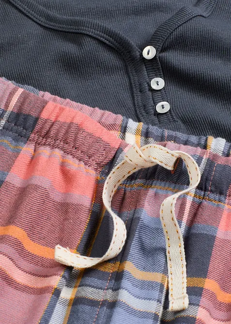 Pyjama avec T-shirt côtelé et pantalon en flanelle à fil brillant, bonprix