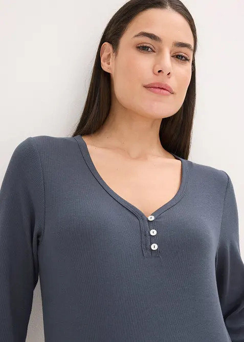 Pyjama avec T-shirt côtelé et pantalon en flanelle à fil brillant, bonprix