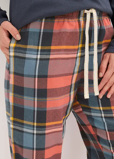 Pyjama avec T-shirt côtelé et pantalon en flanelle à fil brillant, bonprix