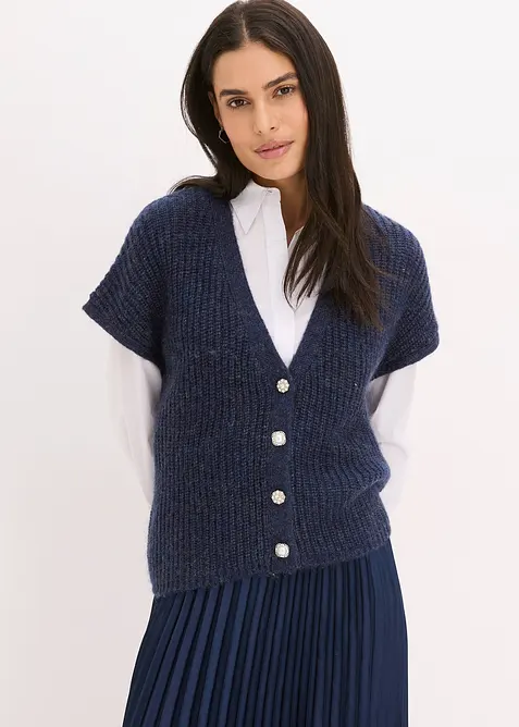 Gilet sans manches en laine mélangée avec boutons décoratifs, bonprix