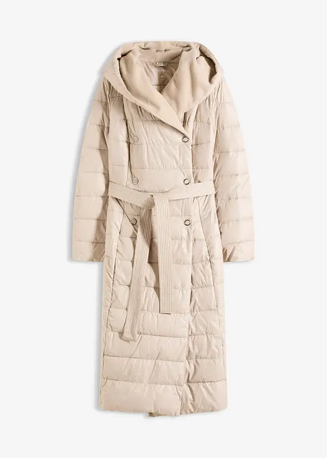 Doudoune longue et d&eacute;perlante avec empi&egrave;cement aspect laine et ceinture &agrave; nouer, bonprix