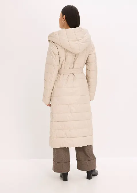 Doudoune longue et d&eacute;perlante avec empi&egrave;cement aspect laine et ceinture &agrave; nouer, bonprix