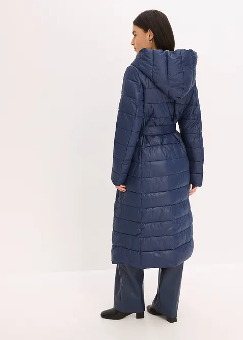 Doudoune longue et déperlante avec empiècement aspect laine et ceinture à nouer, bonprix