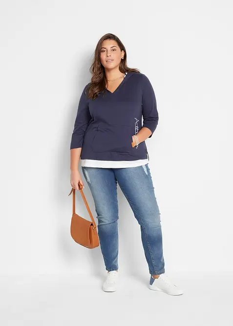 T-shirt à capuche, manches 3/4, 100% coton, bonprix