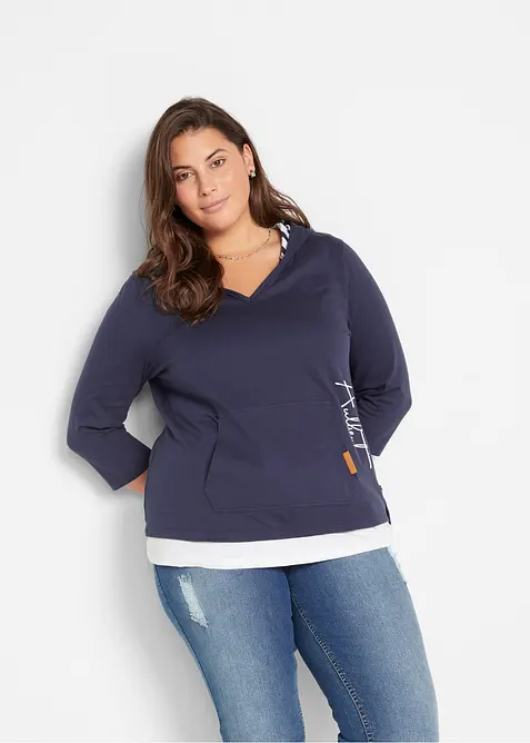 T-shirt à capuche, manches 3/4, 100% coton, bonprix