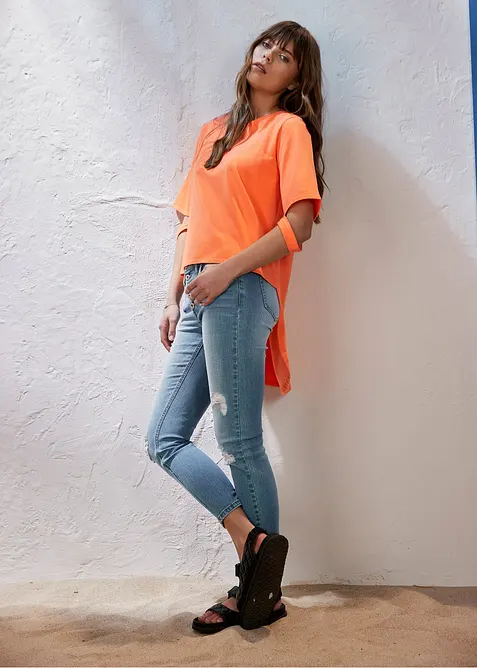 Jean skinny taille mi-haute, effets destroy, bonprix