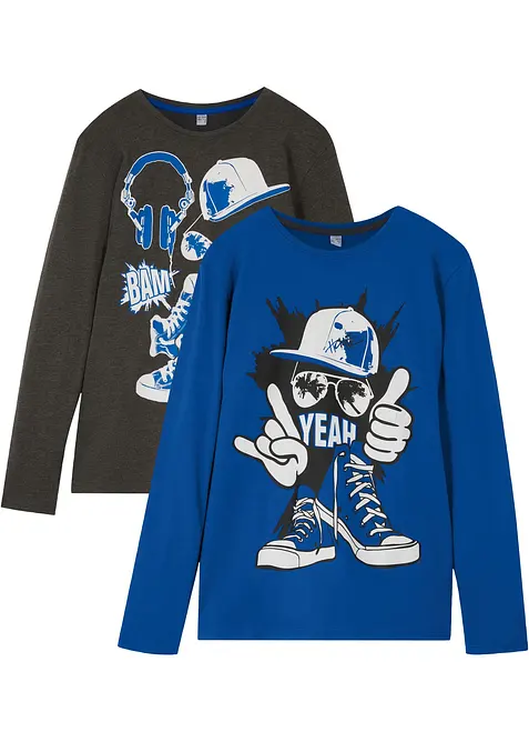 Lot de 2 T-shirts manches longues coton, bonprix