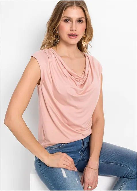T-shirt col bénitier en viscose extensible, bonprix