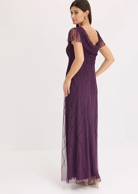 Robe longue en tulle avec perles brodées, bonprix