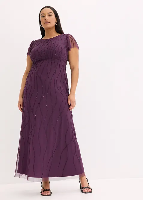 Robe longue en tulle avec perles brodées, bonprix