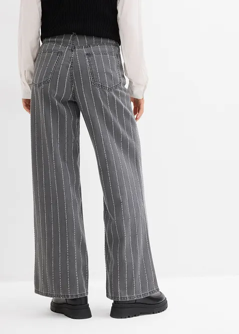 Jean large taille haute, effets destroy, bonprix