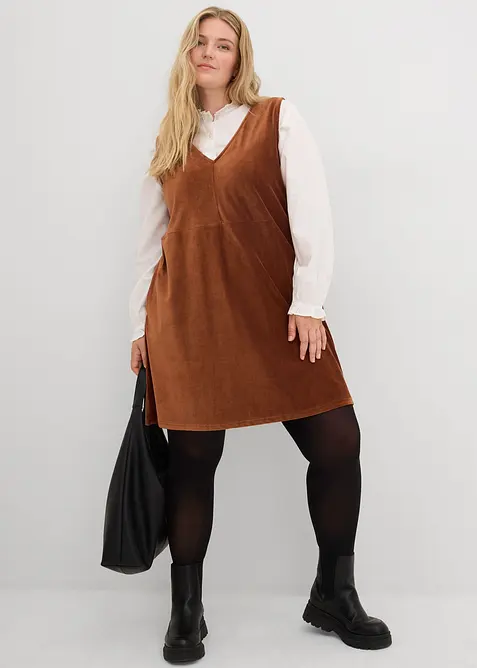 Robe chasuble en jersey velours côtelé, bonprix